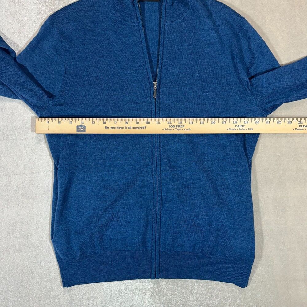 Saks Fifth Avenue Womens Large 100% Merino Wool Blue Full Zip Sweater Jacket - Picture 4 of 10